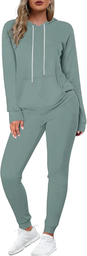 WIHOLL Two Piece Outfits Sweatsuits for Women Set Hoodie and Sweatpants Set Jogging Suits with Kangaroo Pockets