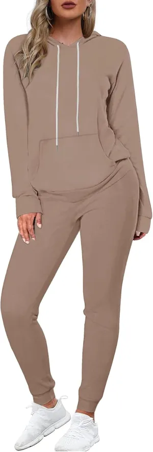 WIHOLL Two Piece Outfits Sweatsuits for Women Set Hoodie and Sweatpants Set Jogging Suits with Kangaroo Pockets