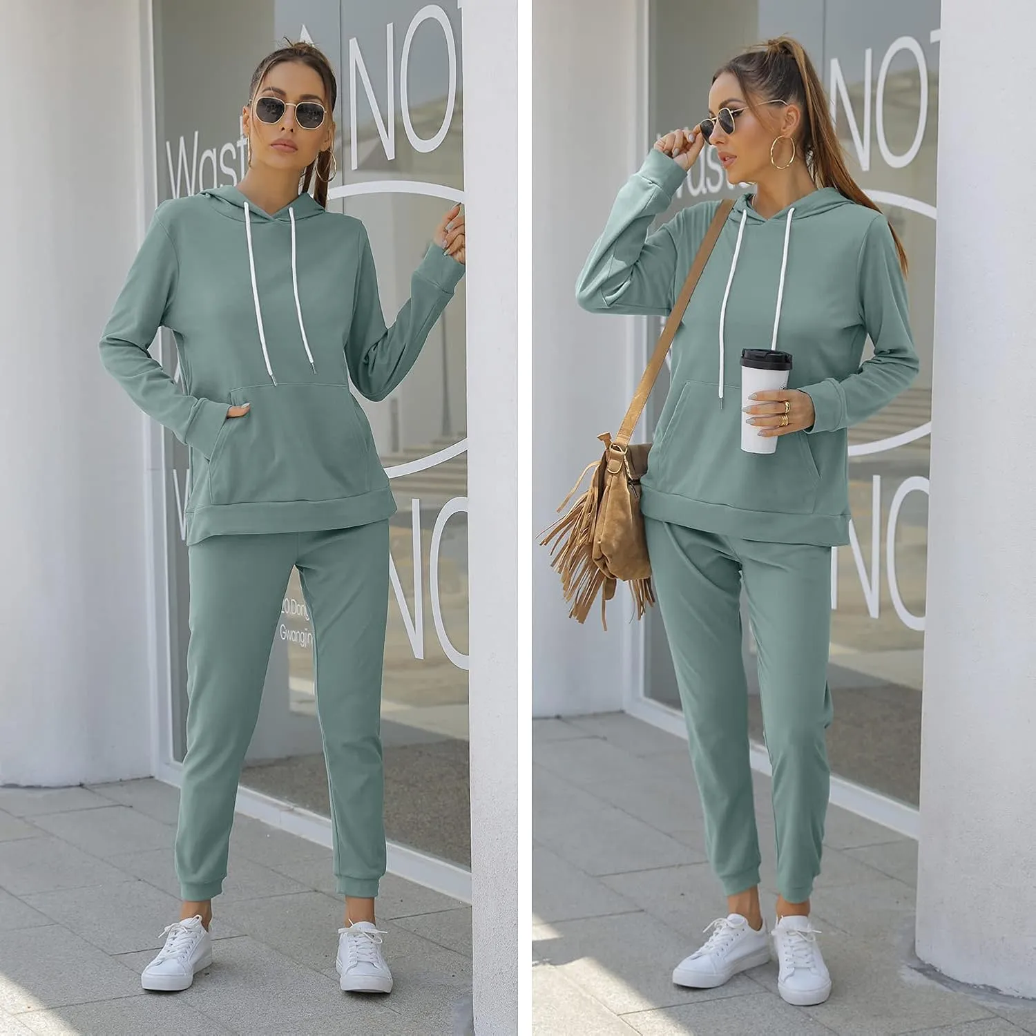WIHOLL Two Piece Outfits Sweatsuits for Women Set Hoodie and Sweatpants Set Jogging Suits with Kangaroo Pockets