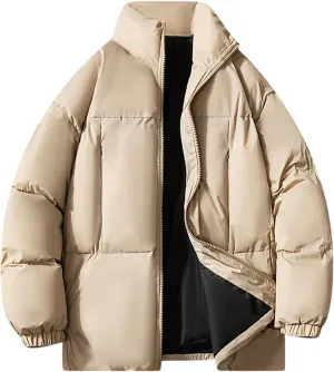 Winter Quilted Insulated Jackets For Men Heavyweight Cotton Padded Jacket Stand Collar Thickened Coats For Travel Ski