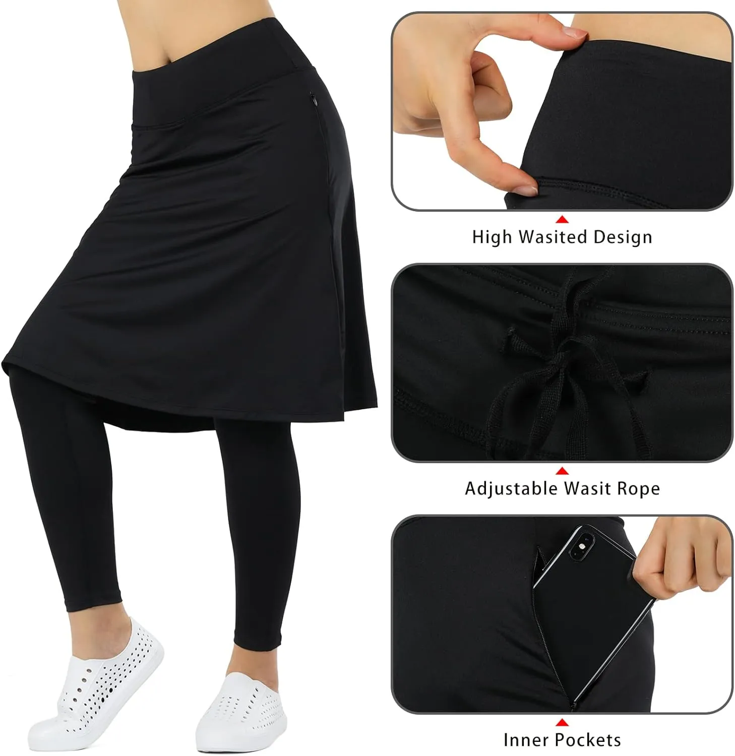 Women Athletic Knee Length Skirts with Full Length Leggings,Skorts Leggings&Skirted Leggings Skorts Women