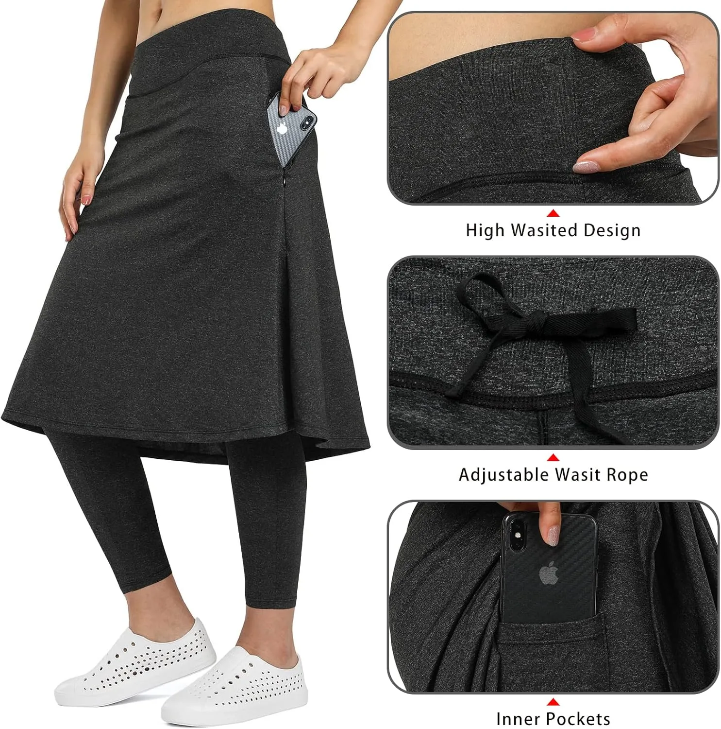 Women Athletic Knee Length Skirts with Full Length Leggings,Skorts Leggings&Skirted Leggings Skorts Women