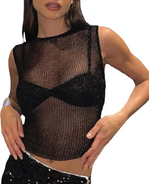 Women Basic Ribbed Knit Tie Dye Tank Top Crew Neck Sleeveless Crop Top Y2K Summer Camisole Vest Top