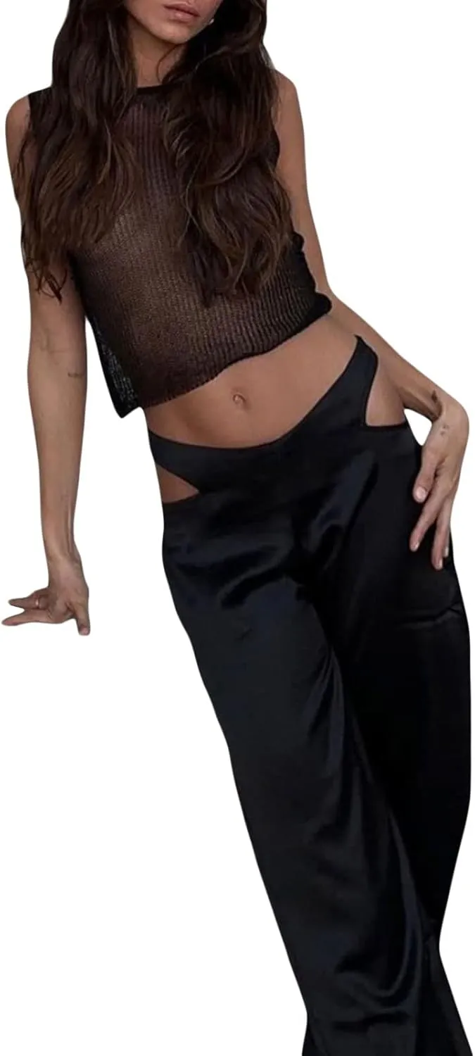 Women Basic Ribbed Knit Tie Dye Tank Top Crew Neck Sleeveless Crop Top Y2K Summer Camisole Vest Top