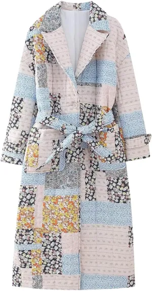 Women Fall Winter Warm Fashion Coat, Floral Printed Trendy Quilted Puffer Jacket Lightweight Casual Padded Outerwear