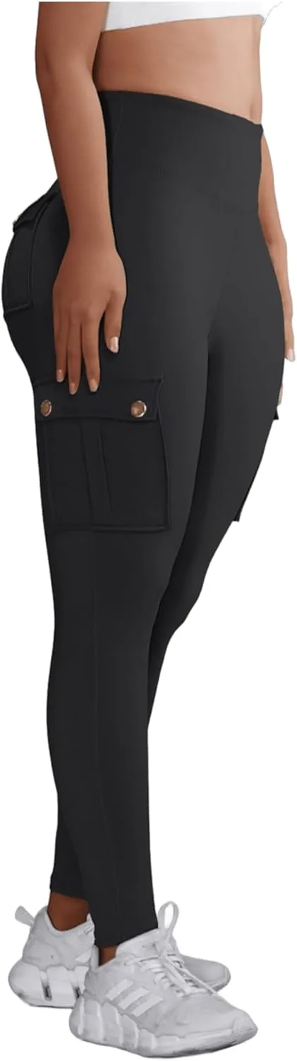 Women High Waist Cargo Leggings Workout Leggings Tummy Control Yoga Pants with Pocket
