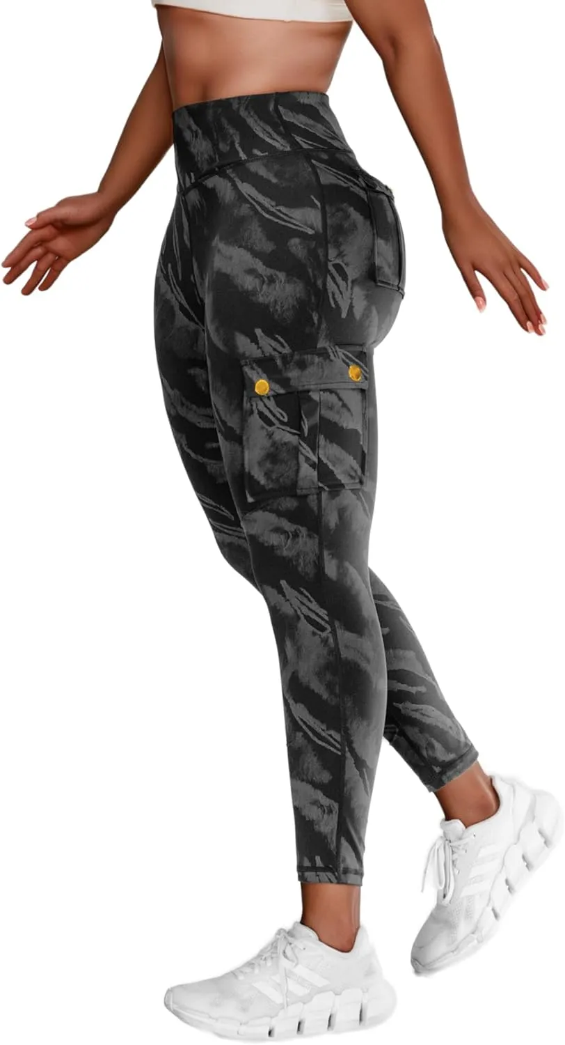 Women High Waist Cargo Leggings Workout Leggings Tummy Control Yoga Pants with Pocket