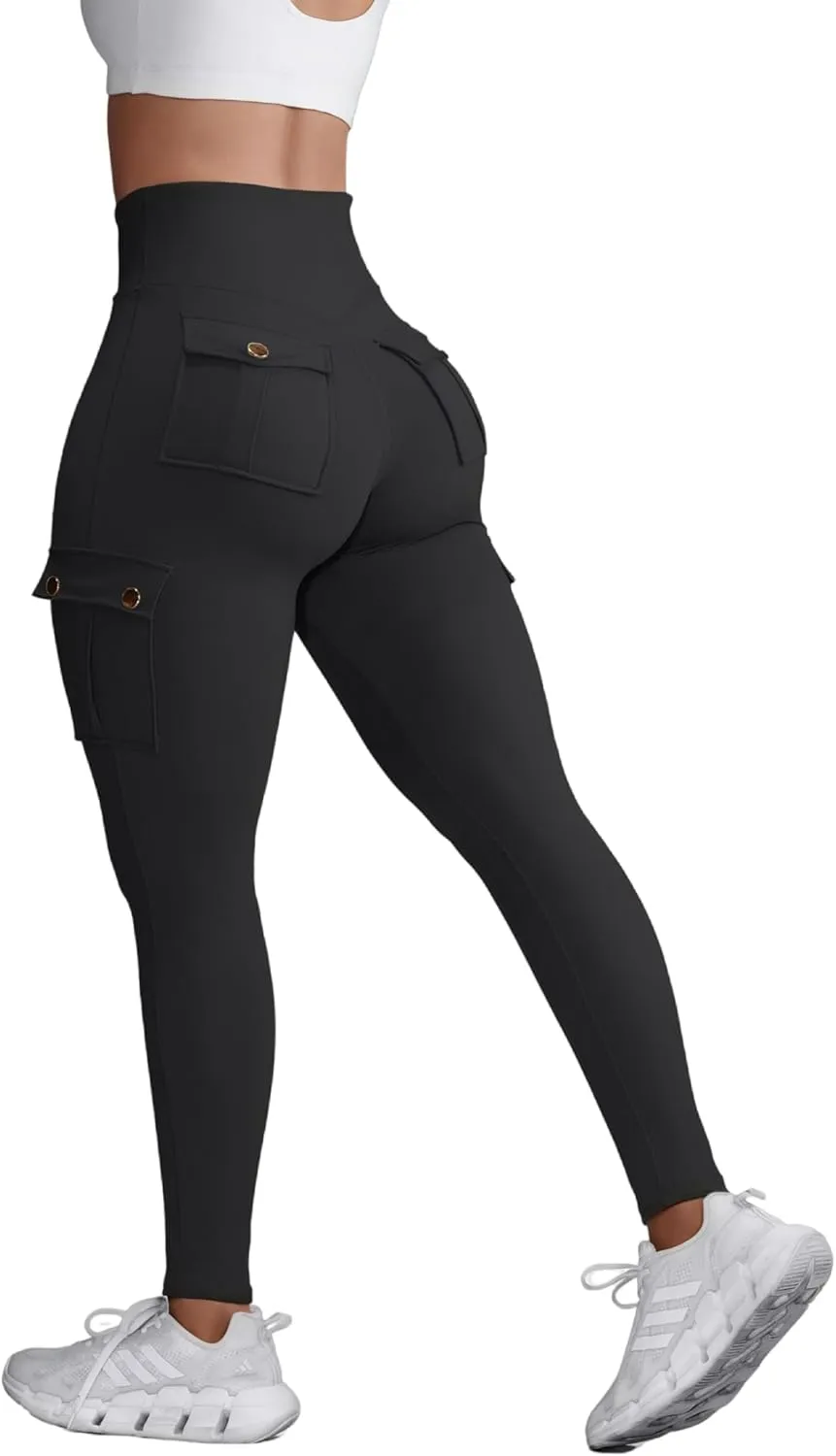 Women High Waist Cargo Leggings Workout Leggings Tummy Control Yoga Pants with Pocket