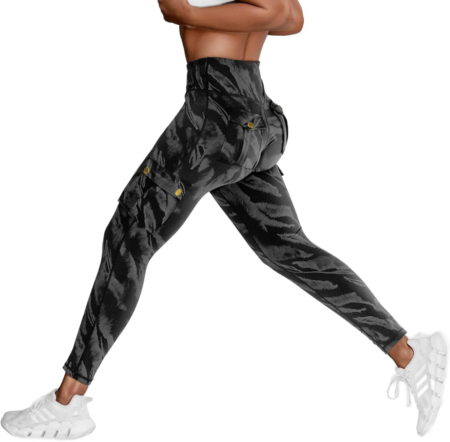Women High Waist Cargo Leggings Workout Leggings Tummy Control Yoga Pants with Pocket