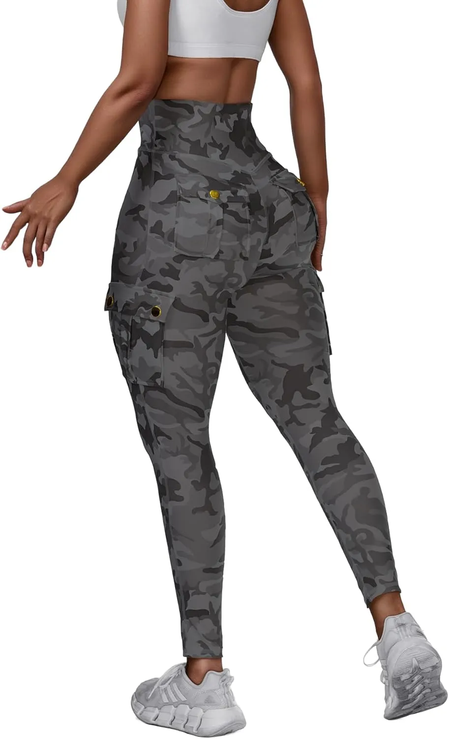 Women High Waist Cargo Leggings Workout Leggings Tummy Control Yoga Pants with Pocket