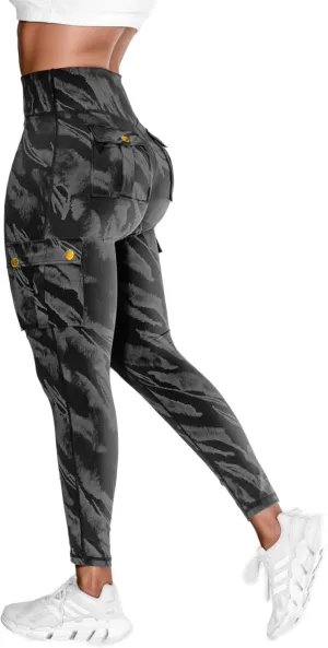 Women High Waist Cargo Leggings Workout Leggings Tummy Control Yoga Pants with Pocket