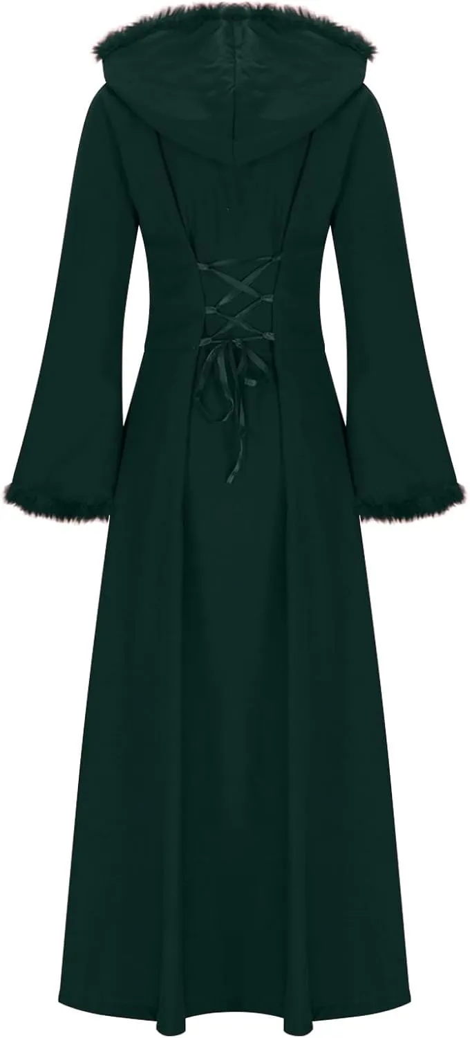 Women Long Length Trench Coat Open Front Cardigan Jacket Bell Long Sleeve Button Down Lace Up Back Hooded Coats Outwear
