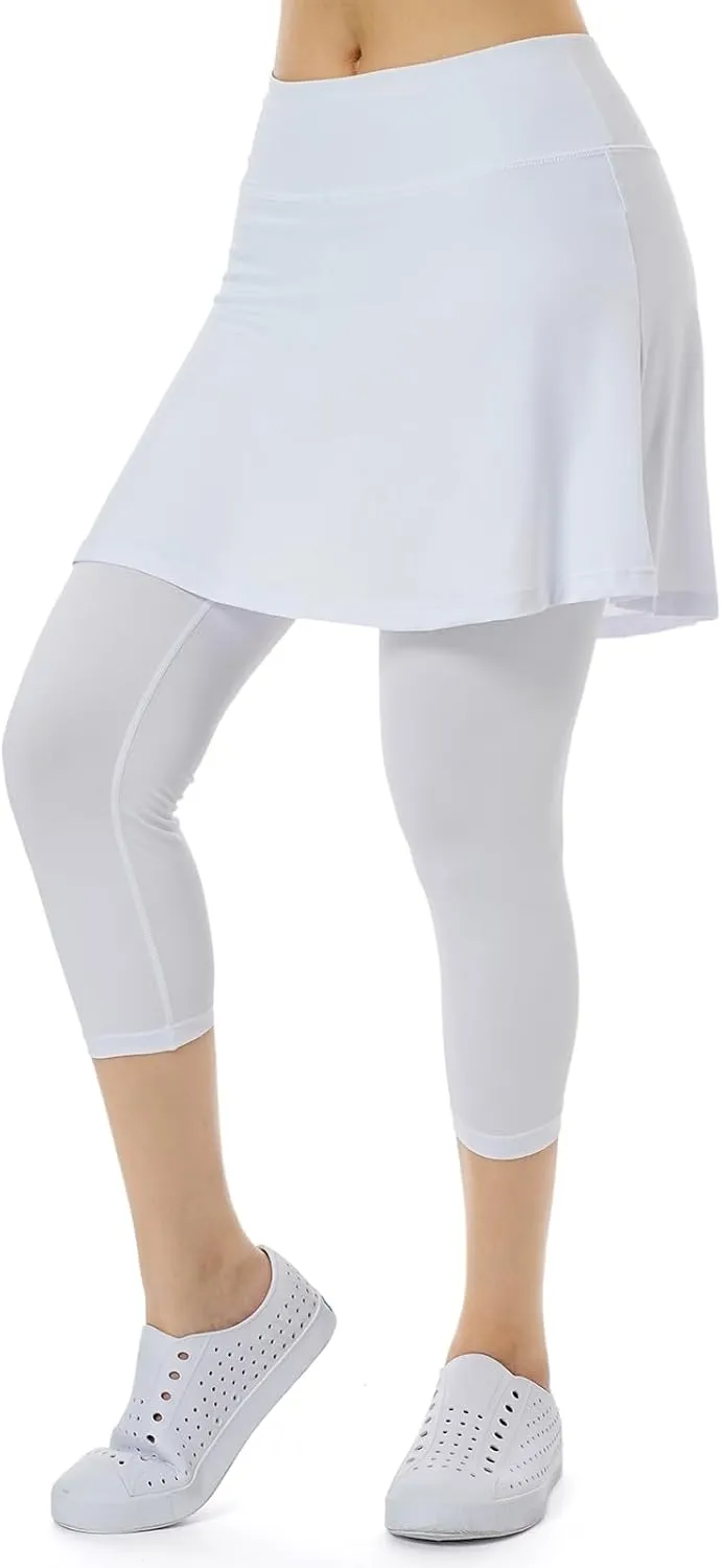 Women Skirted Leggings with Pockets,Tennis Skorts Skirts with Leggings Yoga Skorts Capris
