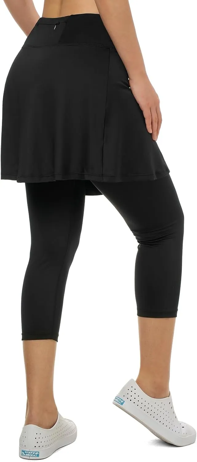 Women Skirted Leggings with Pockets,Tennis Skorts Skirts with Leggings Yoga Skorts Capris