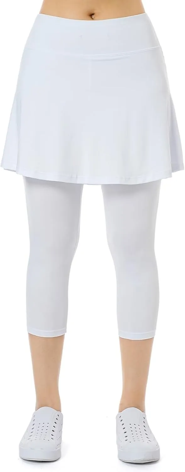 Women Skirted Leggings with Pockets,Tennis Skorts Skirts with Leggings Yoga Skorts Capris
