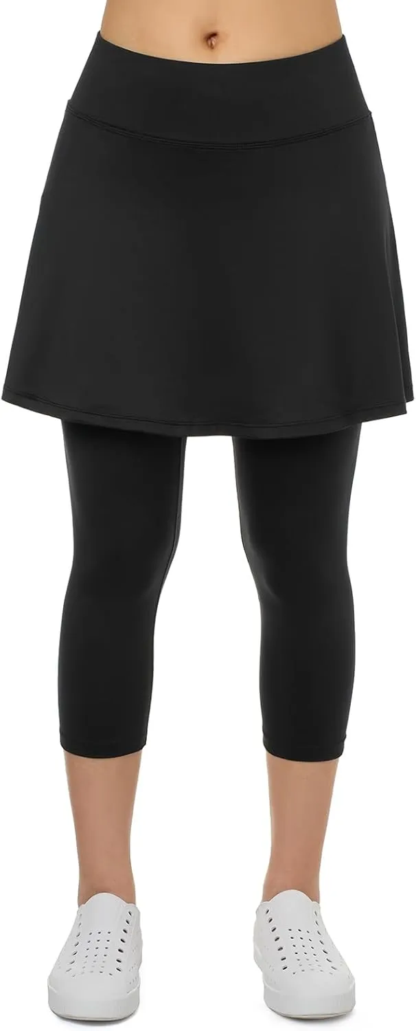 Women Skirted Leggings with Pockets,Tennis Skorts Skirts with Leggings Yoga Skorts Capris