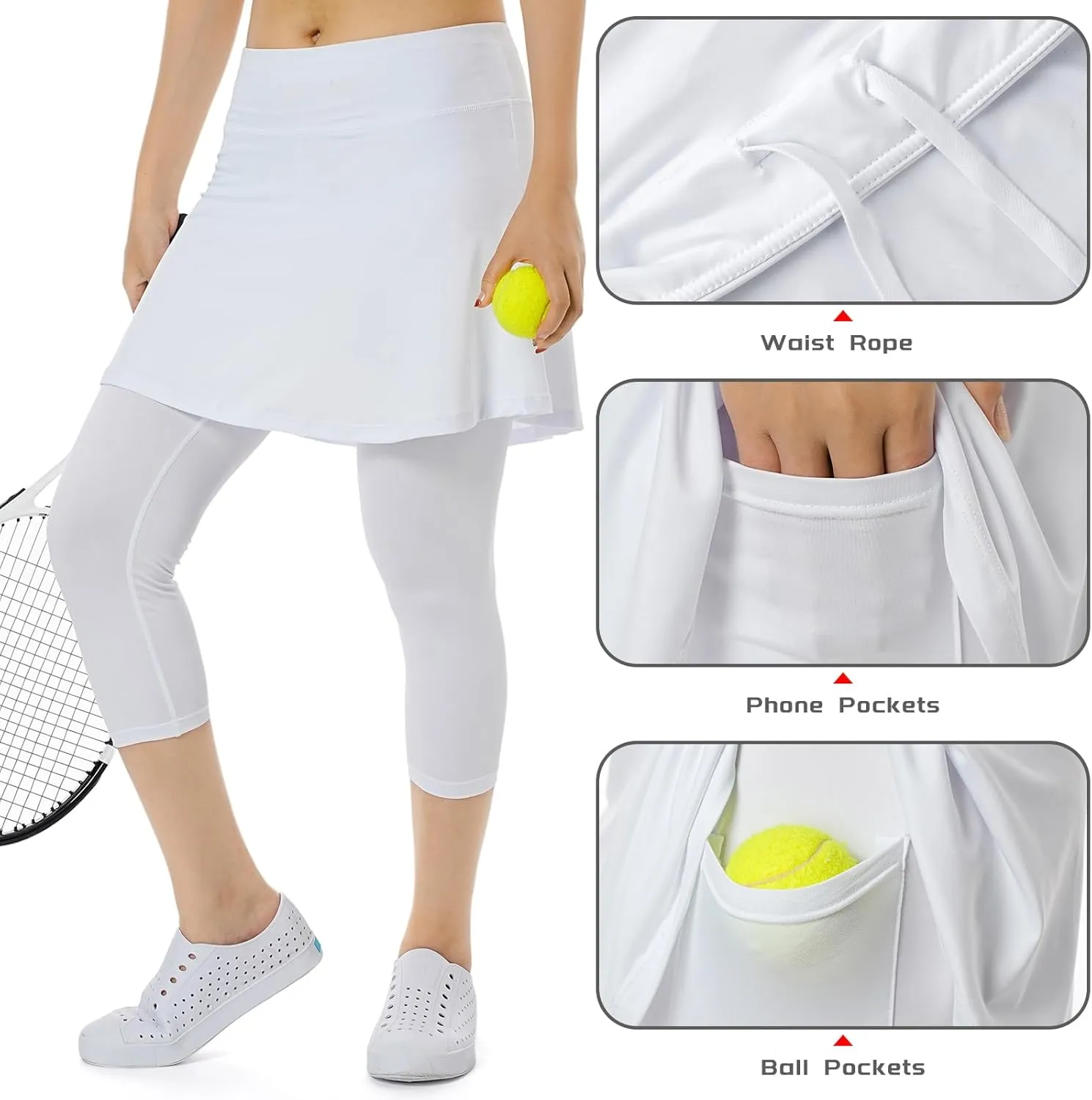 Women Skirted Leggings with Pockets,Tennis Skorts Skirts with Leggings Yoga Skorts Capris