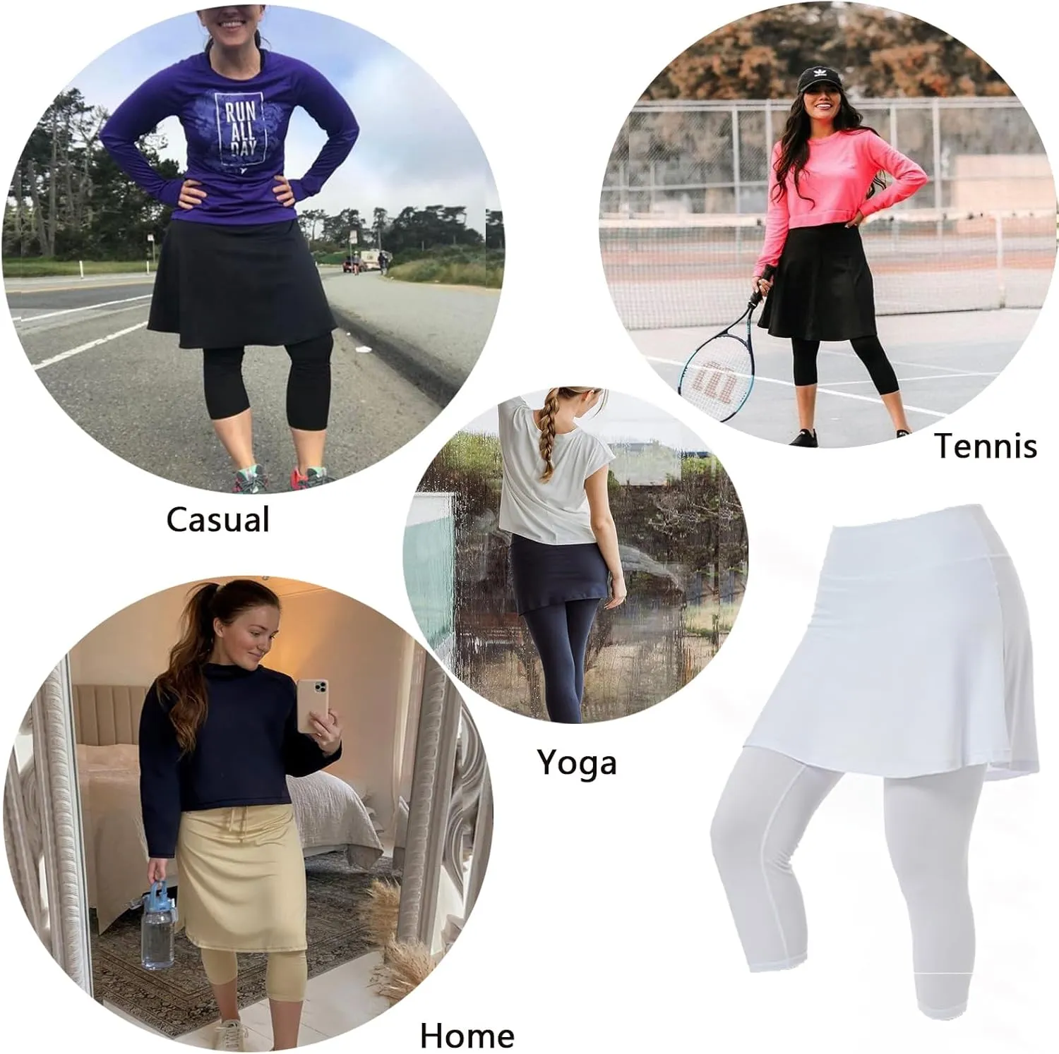 Women Skirted Leggings with Pockets,Tennis Skorts Skirts with Leggings Yoga Skorts Capris