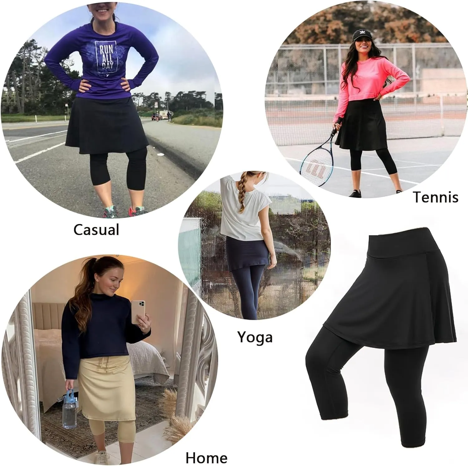 Women Skirted Leggings with Pockets,Tennis Skorts Skirts with Leggings Yoga Skorts Capris