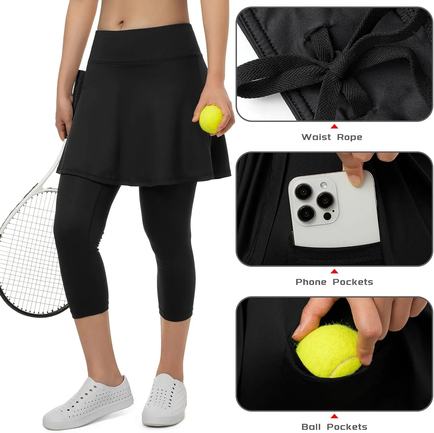 Women Skirted Leggings with Pockets,Tennis Skorts Skirts with Leggings Yoga Skorts Capris