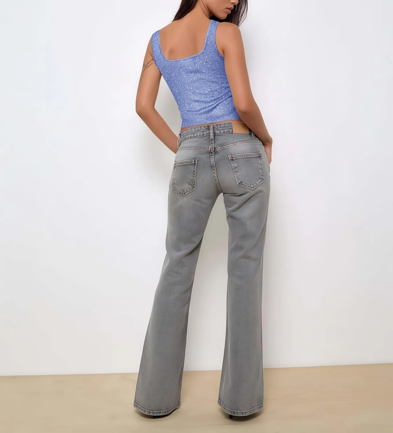 Women Starfish Sequin Tank Top Y2K Knit Glitter Cami Top Star Print Sleeveless Crop Top Going Out Streewear