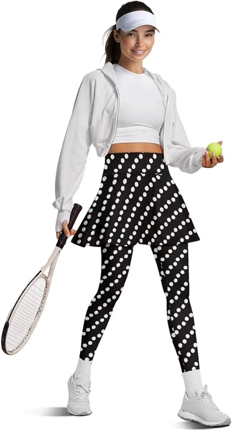 Women Tennis Skirted Leggings with Pockets Athletic Skirts with Leggings Workout Active Golf Skort