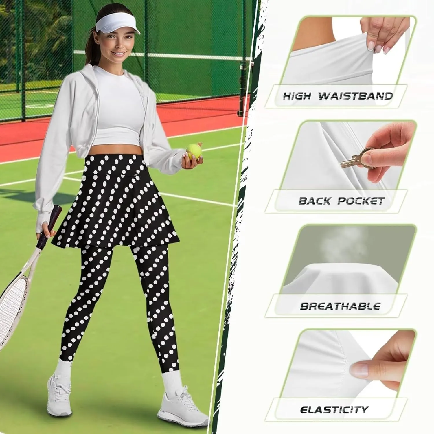 Women Tennis Skirted Leggings with Pockets Athletic Skirts with Leggings Workout Active Golf Skort