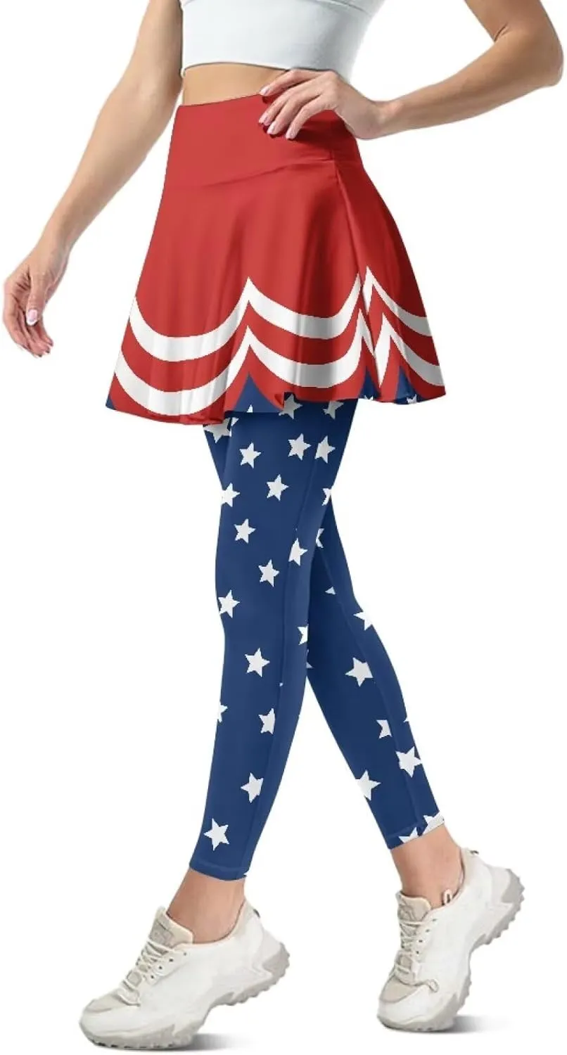 Women Tennis Skirted Leggings with Pockets Yoga Leggings with Skirts&Tennis Pickleball Clothing