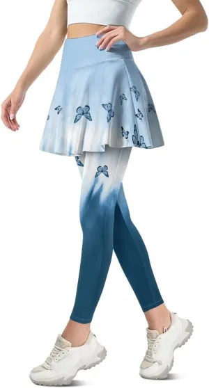 Women Tennis Skirted Leggings with Pockets Yoga Leggings with Skirts&Tennis Pickleball Clothing