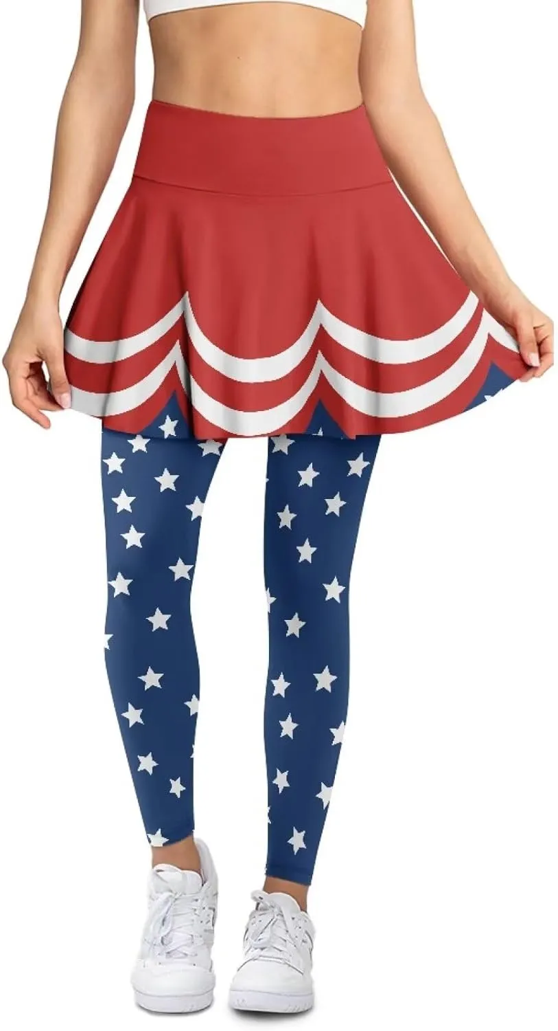 Women Tennis Skirted Leggings with Pockets Yoga Leggings with Skirts&Tennis Pickleball Clothing