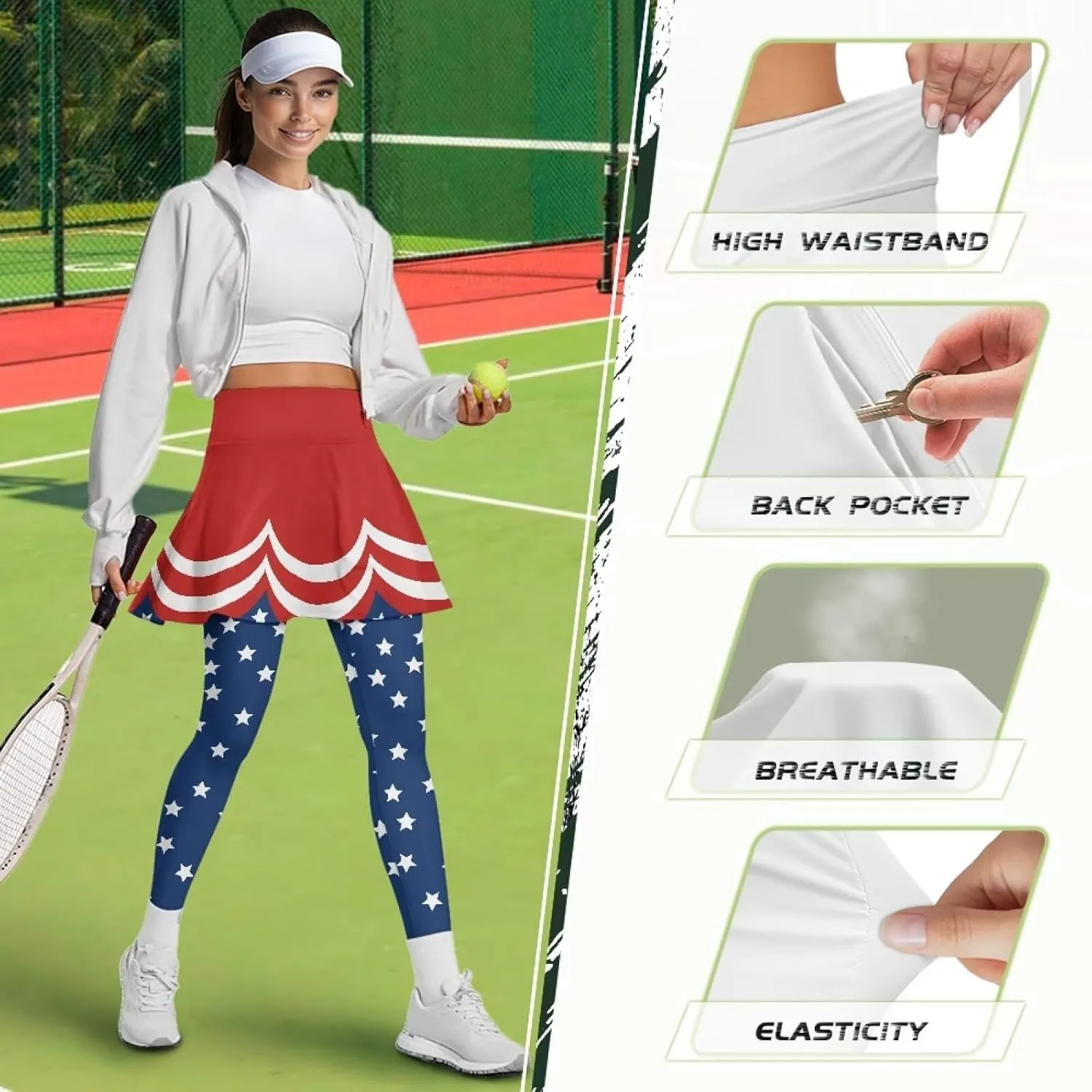 Women Tennis Skirted Leggings with Pockets Yoga Leggings with Skirts&Tennis Pickleball Clothing