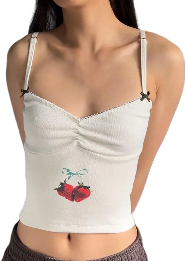 Women y2k Floral Cami Tank Top Sexy Sleeveless Spaghetti Strap Top Vintage Lace Trim Top Summer Going Out Camisole