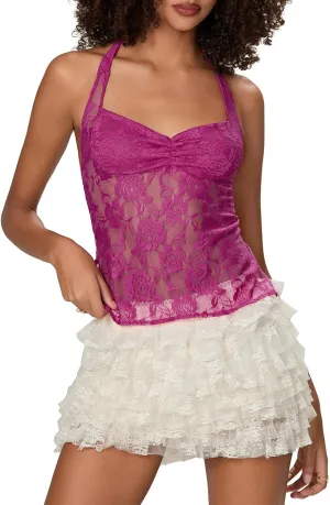 Women Y2k Lace Halter Top See Through Backless Tank Top Summer Sexy Sleeveless Going Out Club Top Camisole