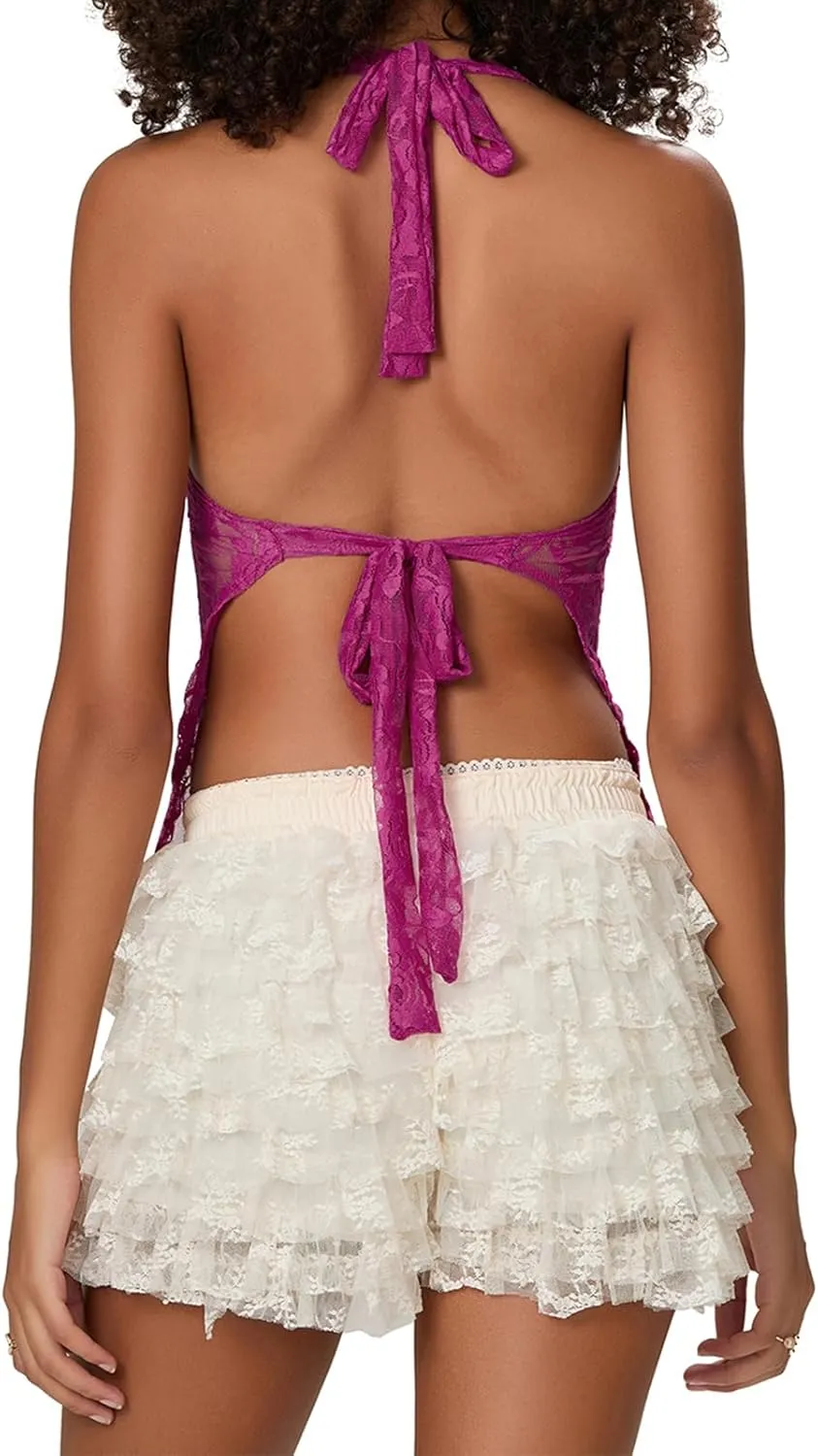 Women Y2k Lace Halter Top See Through Backless Tank Top Summer Sexy Sleeveless Going Out Club Top Camisole