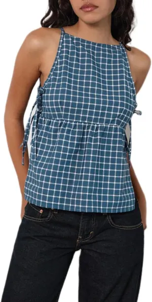 Women Y2K Split Side Tie Tank Top Floral Embroidered Cami Top Tie Front Sleeveless Crop Top Blouse