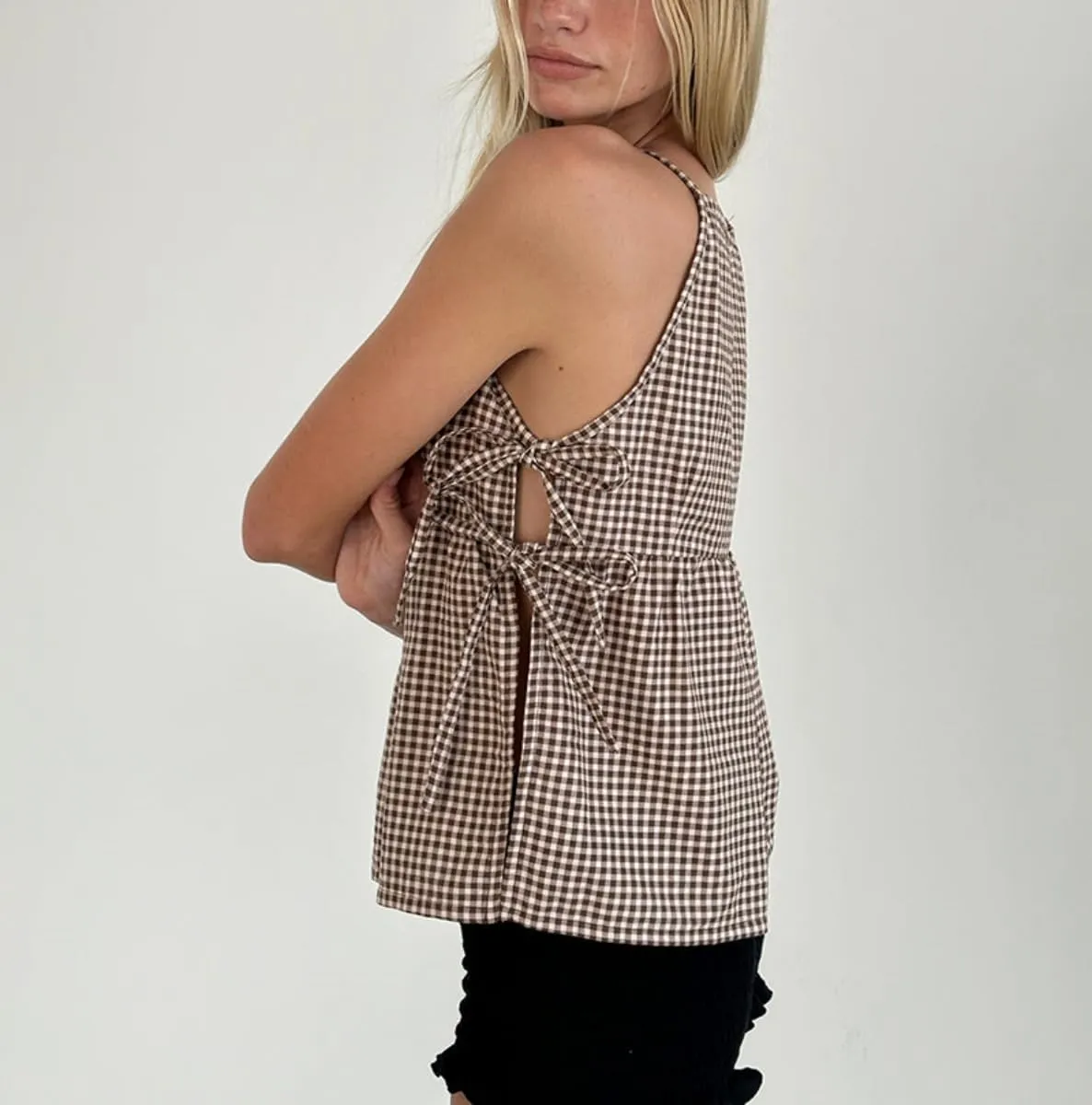 Women Y2K Split Side Tie Tank Top Floral Embroidered Cami Top Tie Front Sleeveless Crop Top Blouse