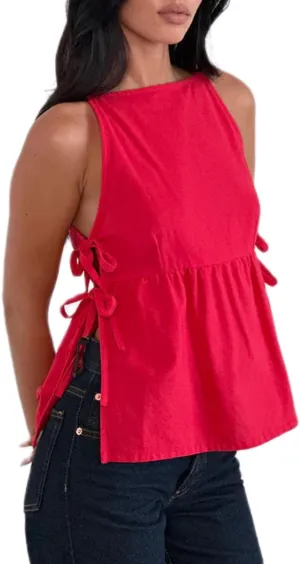 Women Y2K Split Side Tie Tank Top Floral Embroidered Cami Top Tie Front Sleeveless Crop Top Blouse