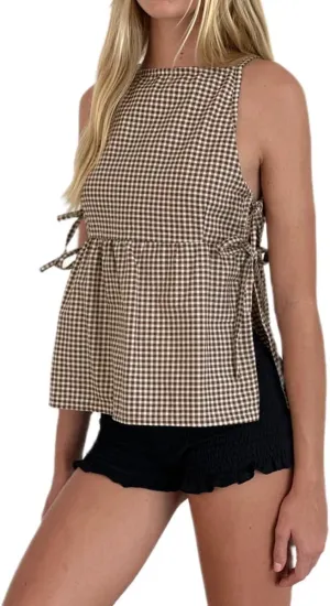 Women Y2K Split Side Tie Tank Top Floral Embroidered Cami Top Tie Front Sleeveless Crop Top Blouse