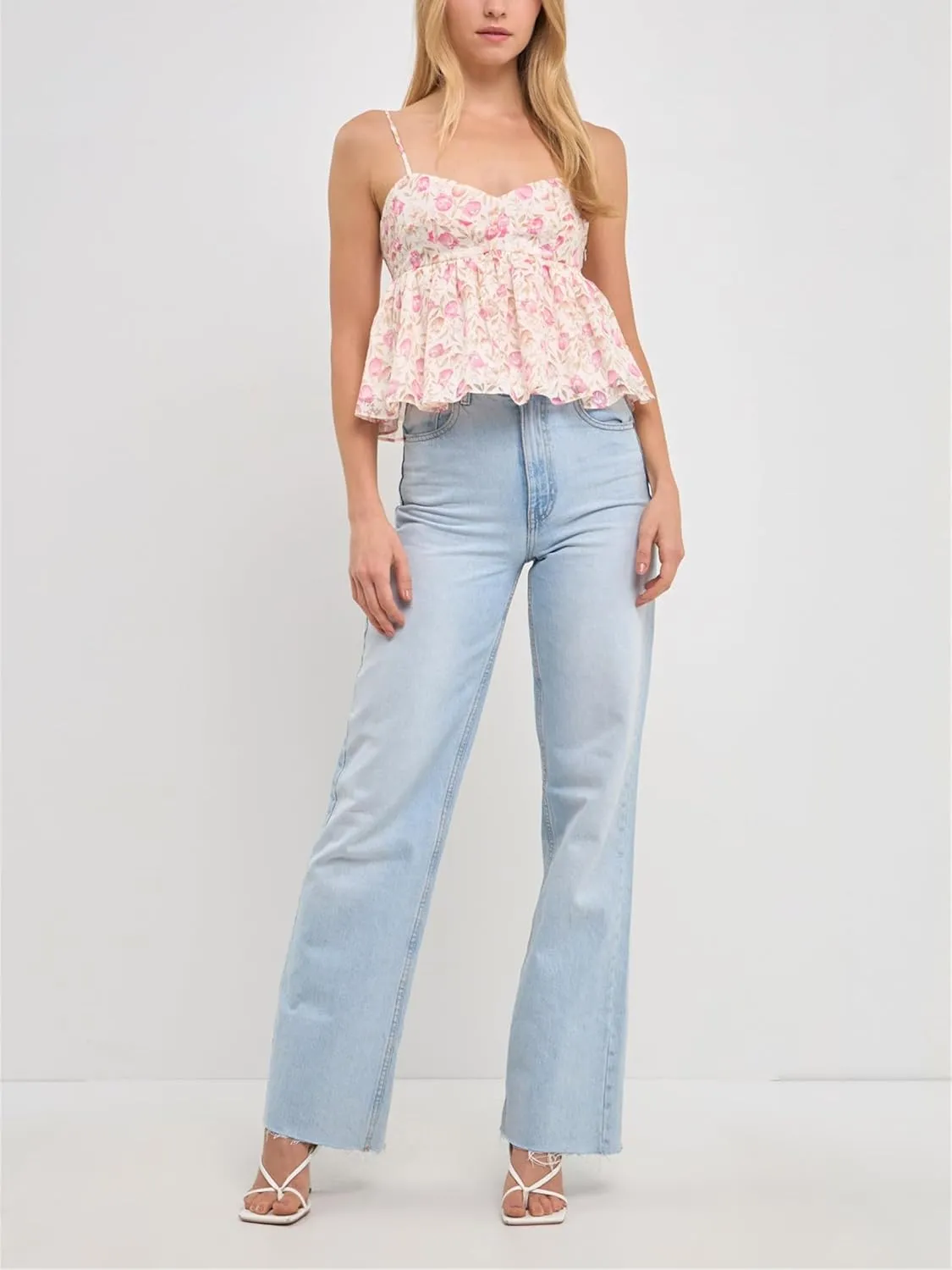 Women Y2k Tiered Layer Ruffle Hem Camisole Top Aesthetic Spaghetti Strap Sleeveless Babydoll Top Cute Vneck Tank Top