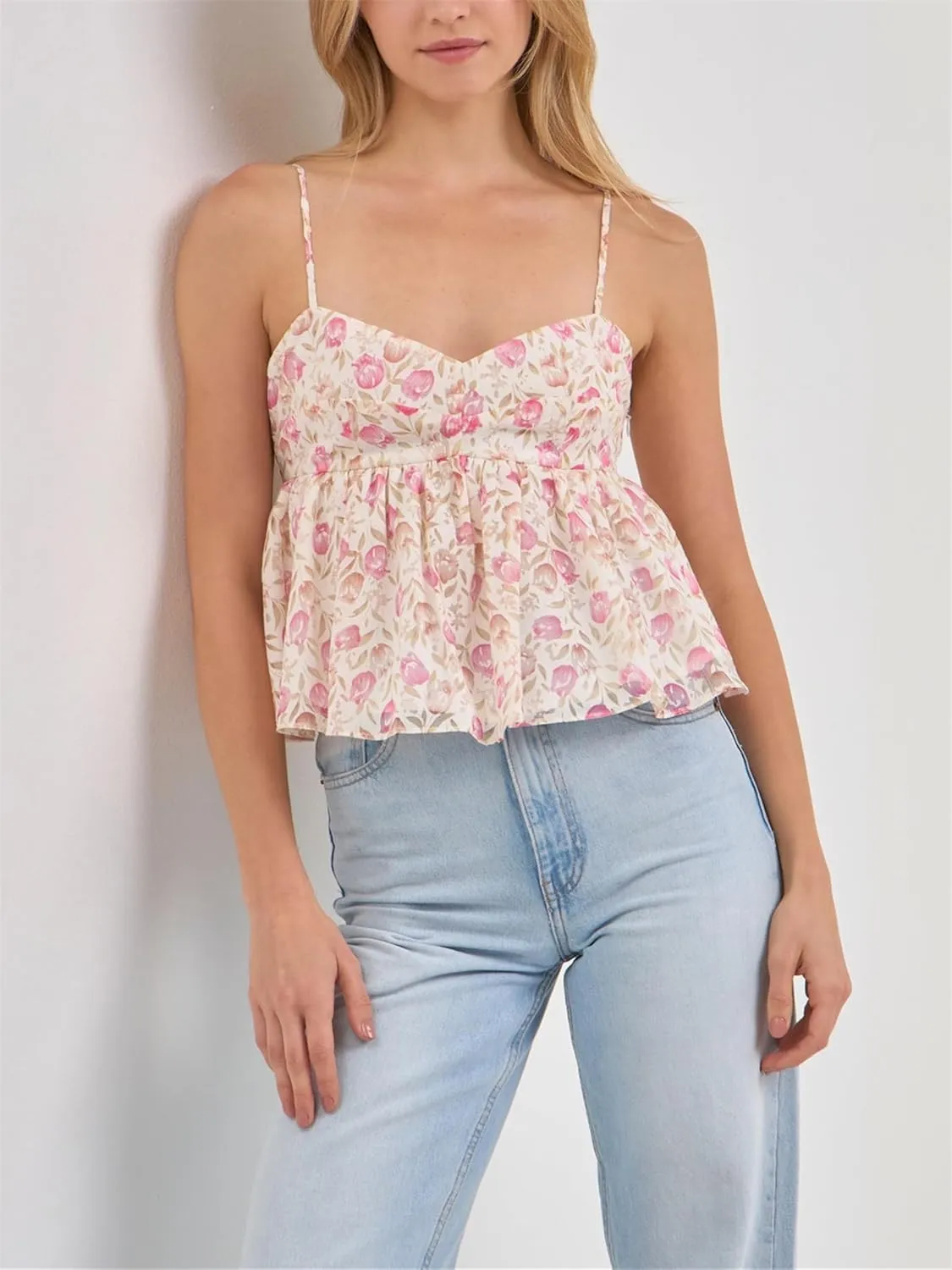 Women Y2k Tiered Layer Ruffle Hem Camisole Top Aesthetic Spaghetti Strap Sleeveless Babydoll Top Cute Vneck Tank Top