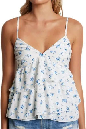 Women Y2k Tiered Layer Ruffle Hem Camisole Top Aesthetic Spaghetti Strap Sleeveless Babydoll Top Cute Vneck Tank Top