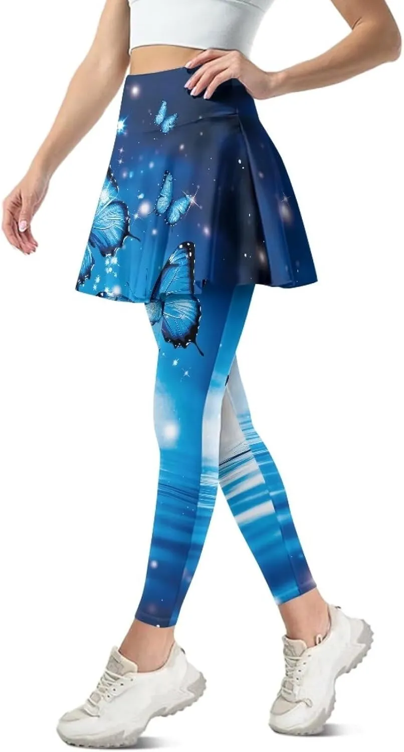 Women's Athletic Skirt with Leggings High Waisted Skort with Leggings Modest Leggings Attached Skirts Tennis Pants