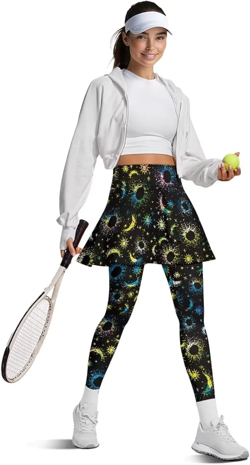 Women's Athletic Skirt with Leggings High Waisted Skort with Leggings Modest Leggings Attached Skirts Tennis Pants