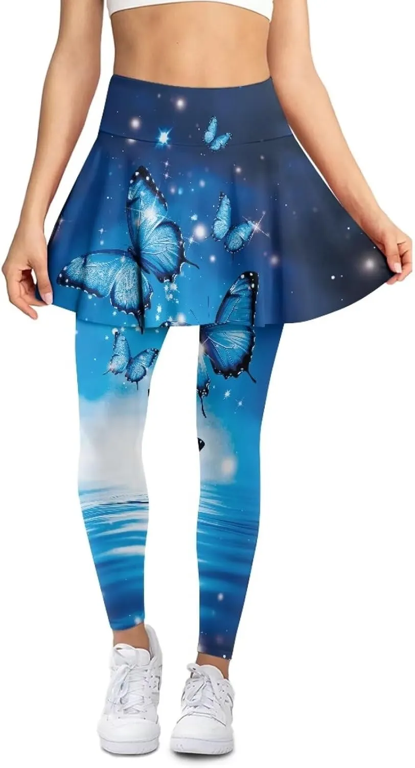 Women's Athletic Skirt with Leggings High Waisted Skort with Leggings Modest Leggings Attached Skirts Tennis Pants