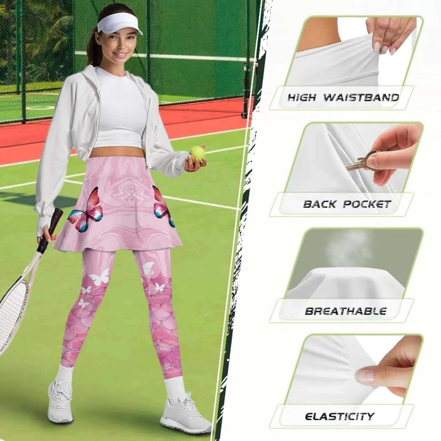 Women's Athletic Skirt with Leggings High Waisted Skort with Leggings Modest Leggings Attached Skirts Tennis Pants