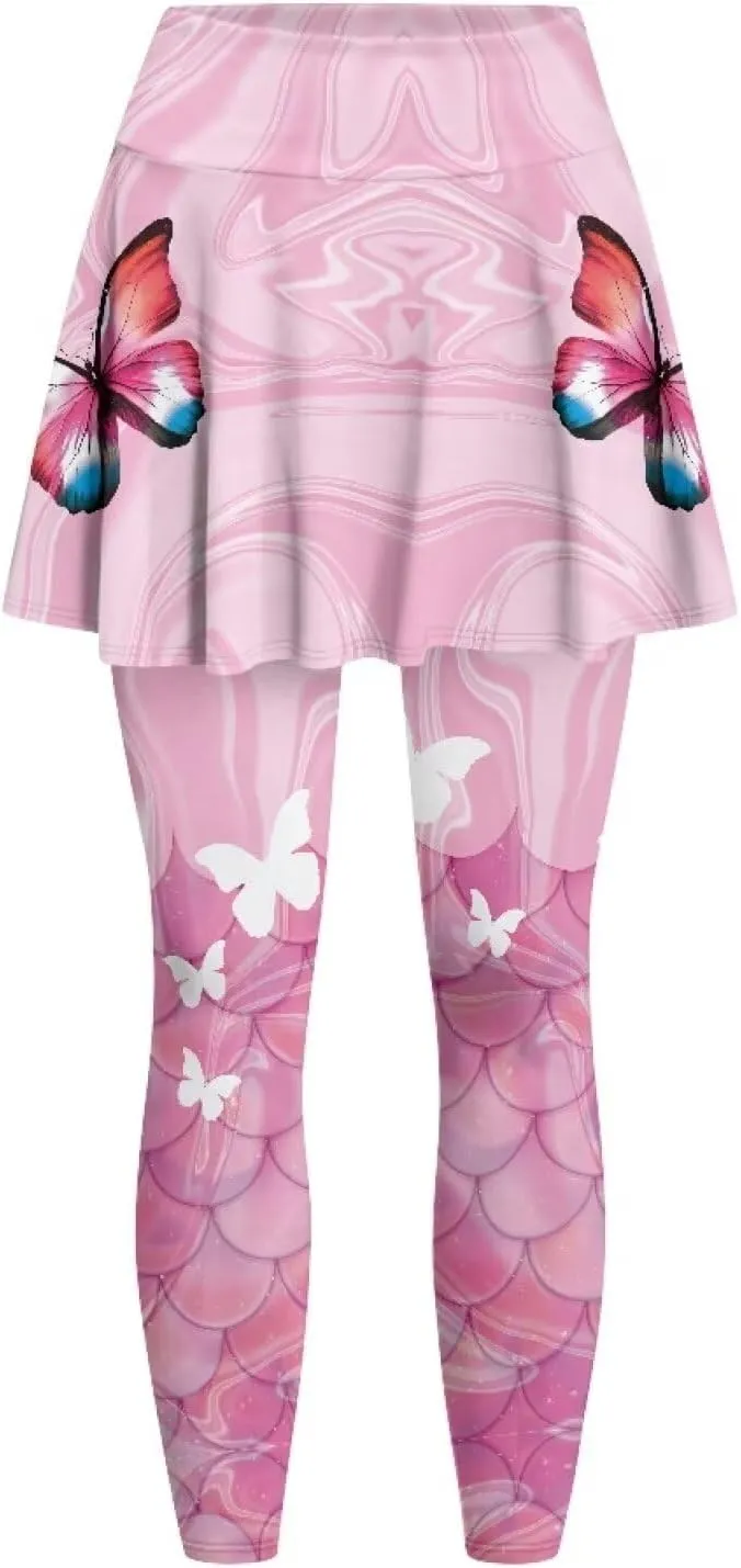 Women's Athletic Skirt with Leggings High Waisted Skort with Leggings Modest Leggings Attached Skirts Tennis Pants