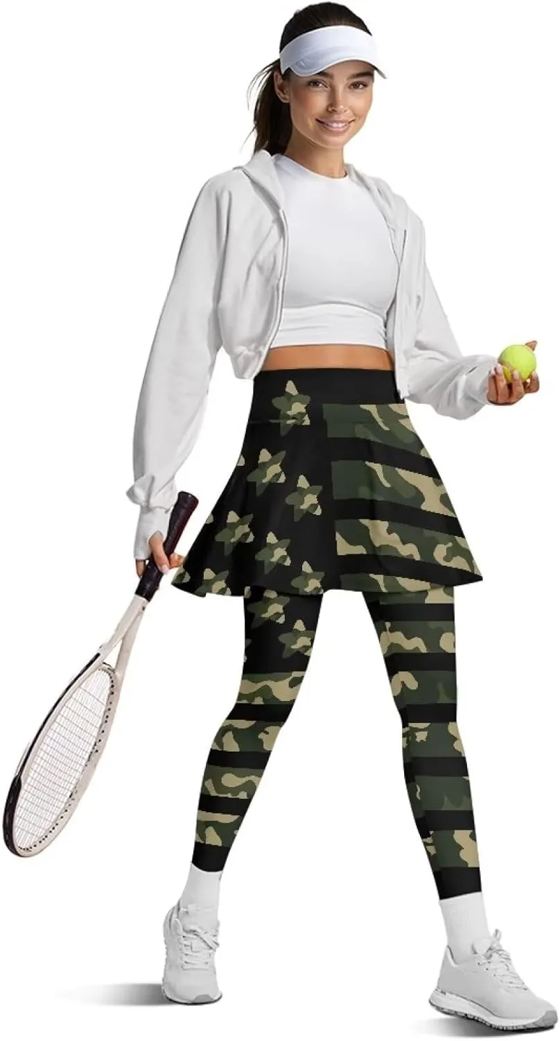 Women's Athletic Skirt with Leggings High Waisted Skort with Leggings Modest Leggings Attached Skirts Tennis Pants