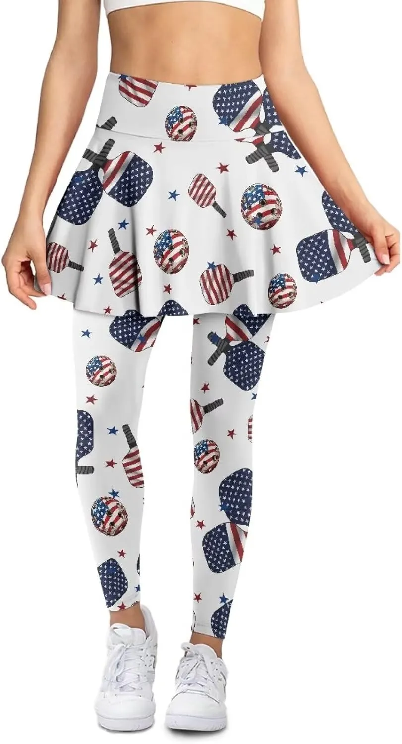 Women's Athletic Skirt with Leggings High Waisted Skort with Leggings Modest Leggings Attached Skirts Tennis Pants