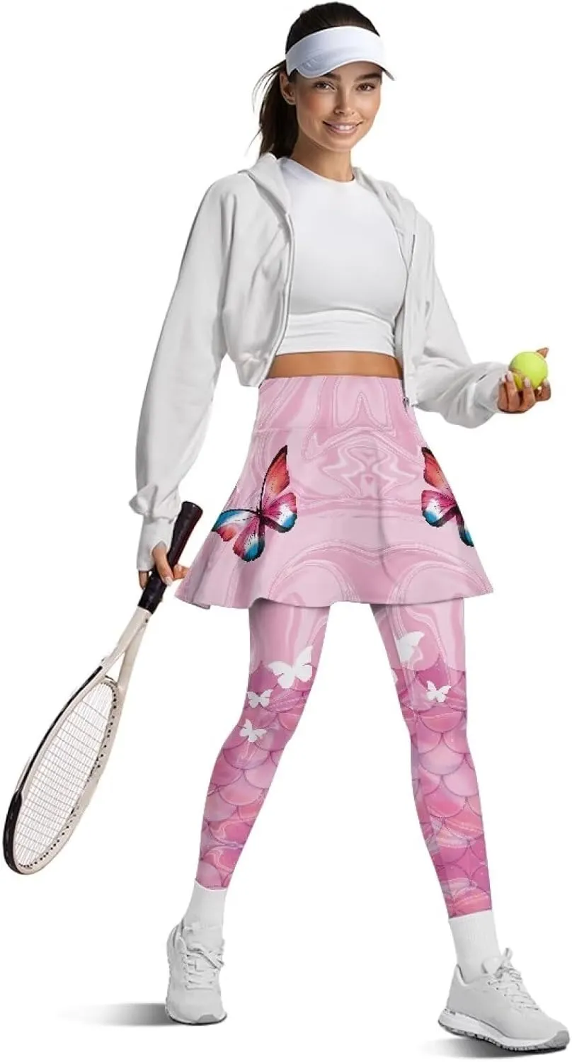 Women's Athletic Skirt with Leggings High Waisted Skort with Leggings Modest Leggings Attached Skirts Tennis Pants