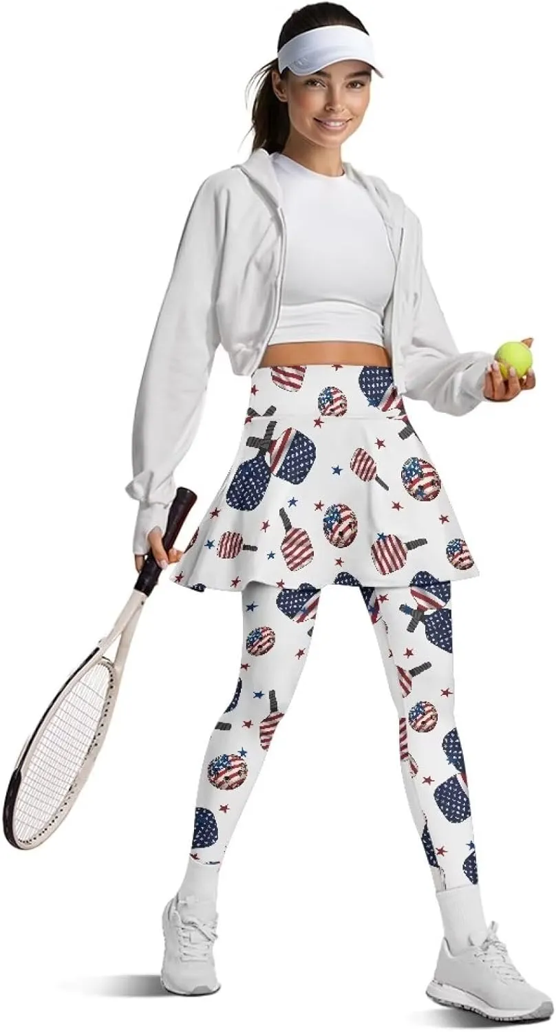 Women's Athletic Skirt with Leggings High Waisted Skort with Leggings Modest Leggings Attached Skirts Tennis Pants